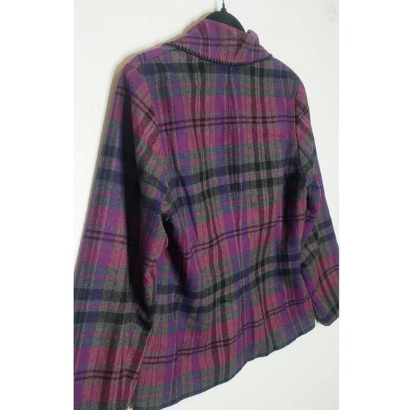 Conrad C Plaid Wool Blend Blazer 6 Ruffle Front Fall Pink Purple Gray Career - Picture 12 of 13